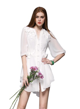 奈昕个性化私人定制70660 new dress淑女气质修身纯色连衣裙女白