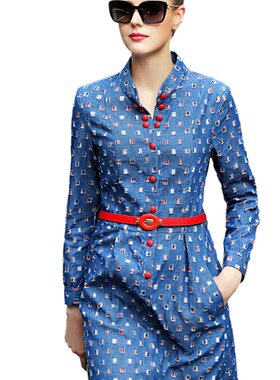 奈昕连衣裙 91734 dress秋格子复合牛仔个性顺丰顺丰新款