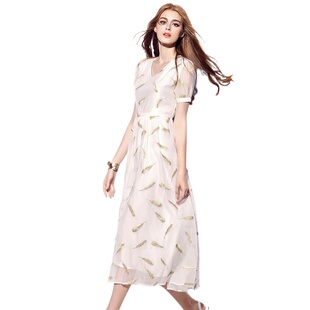 化私人定制 羽毛刺绣修身 3427卍卐 欧美范短袖 连衣裙 正品 奈昕个性