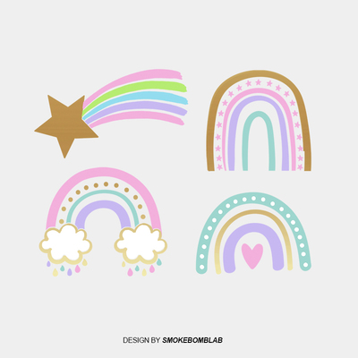 smokebomblab童趣rainbow彩虹 金光闪闪云朵流星 女孩纹身贴纸