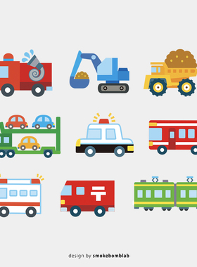 smokebomblab kids 卡车吊车交通集合特种车挖掘机男孩纹身贴纸