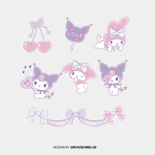smokebomblab粉色系sanrio美乐蒂库落米女生蝴蝶结可爱纹身贴纸