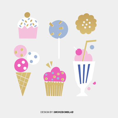 smokebomblab童趣可爱插图女孩下午茶派对甜品cupcake纹身贴纸