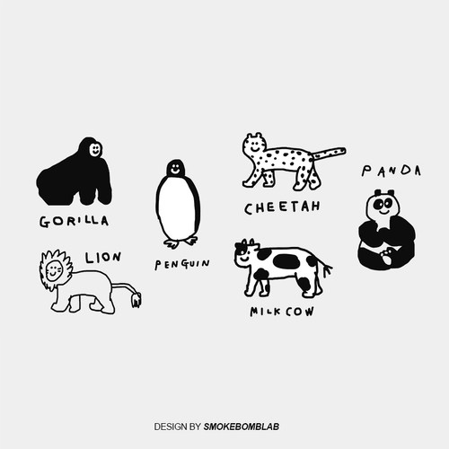 smokebomblab儿童安全无毒环保单色俏皮线条动物企鹅狮子纹身贴纸