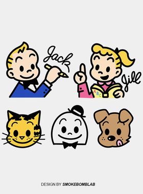 smokebomblab童趣可爱原田治HARADA OSAMU人物组合纹身贴纸