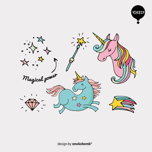 smokebomblab kids 儿童 独角兽组合 仙女棒 闪光 纹身贴纸
