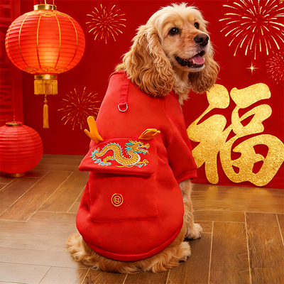 可卡专用狗狗新年衣服大狗春节过年穿的棉衣保暖冬天拜年服喜庆