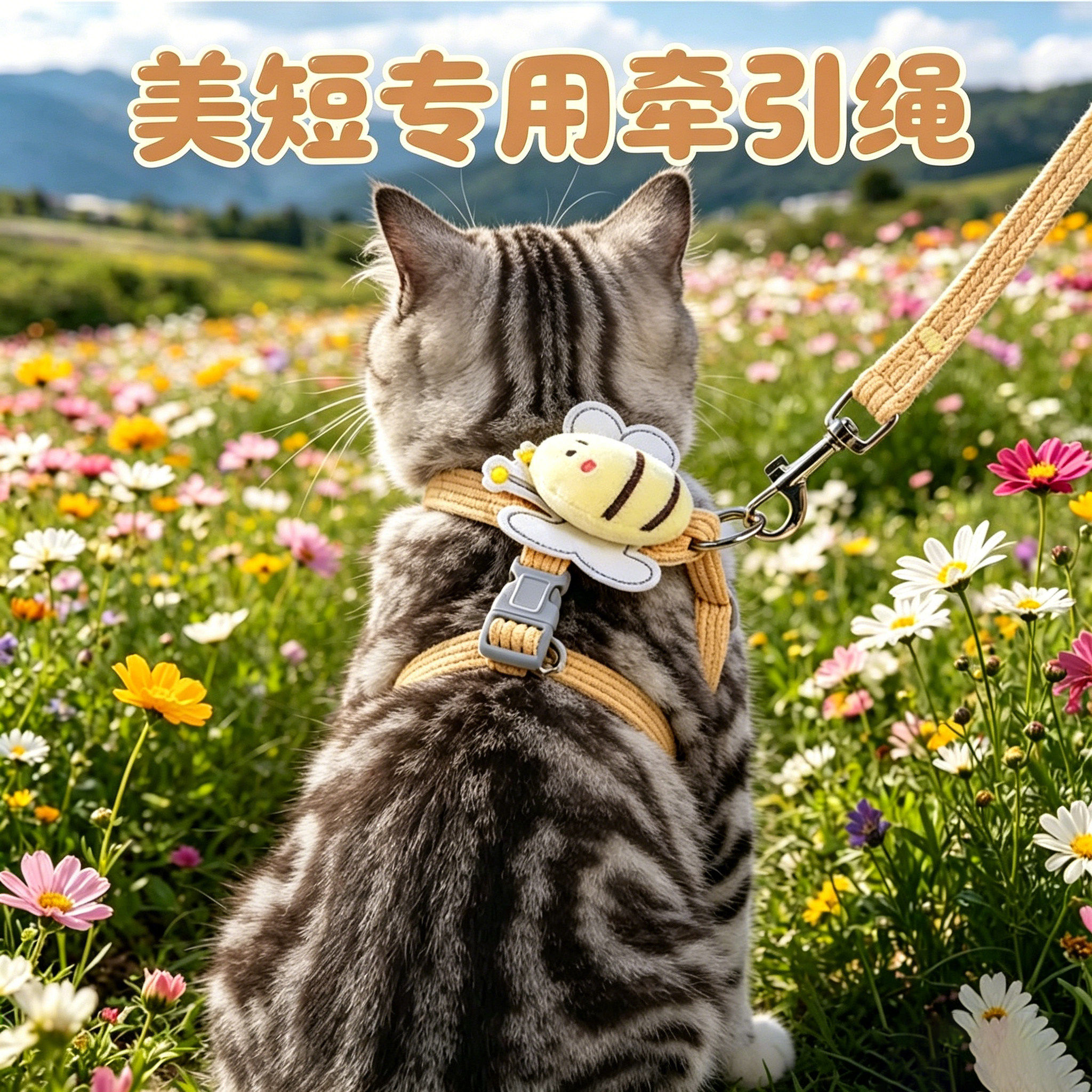 美短专用猫咪牵引绳小猫超小号外出胸背幼猫背心式链子两个月牵引