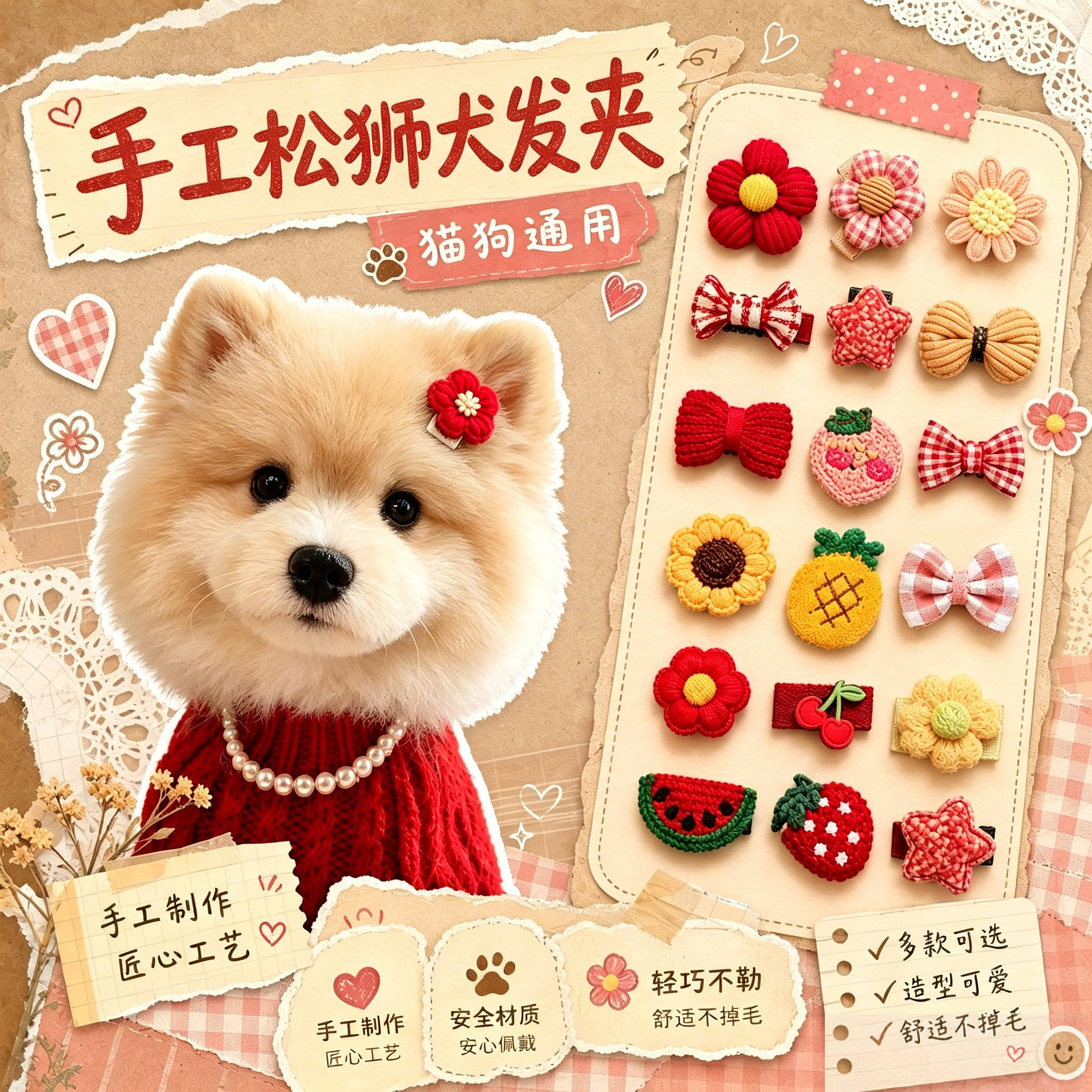 松狮犬专用狗狗发夹小狗配饰夹子宠物发饰狗头饰不掉装饰头上饰品