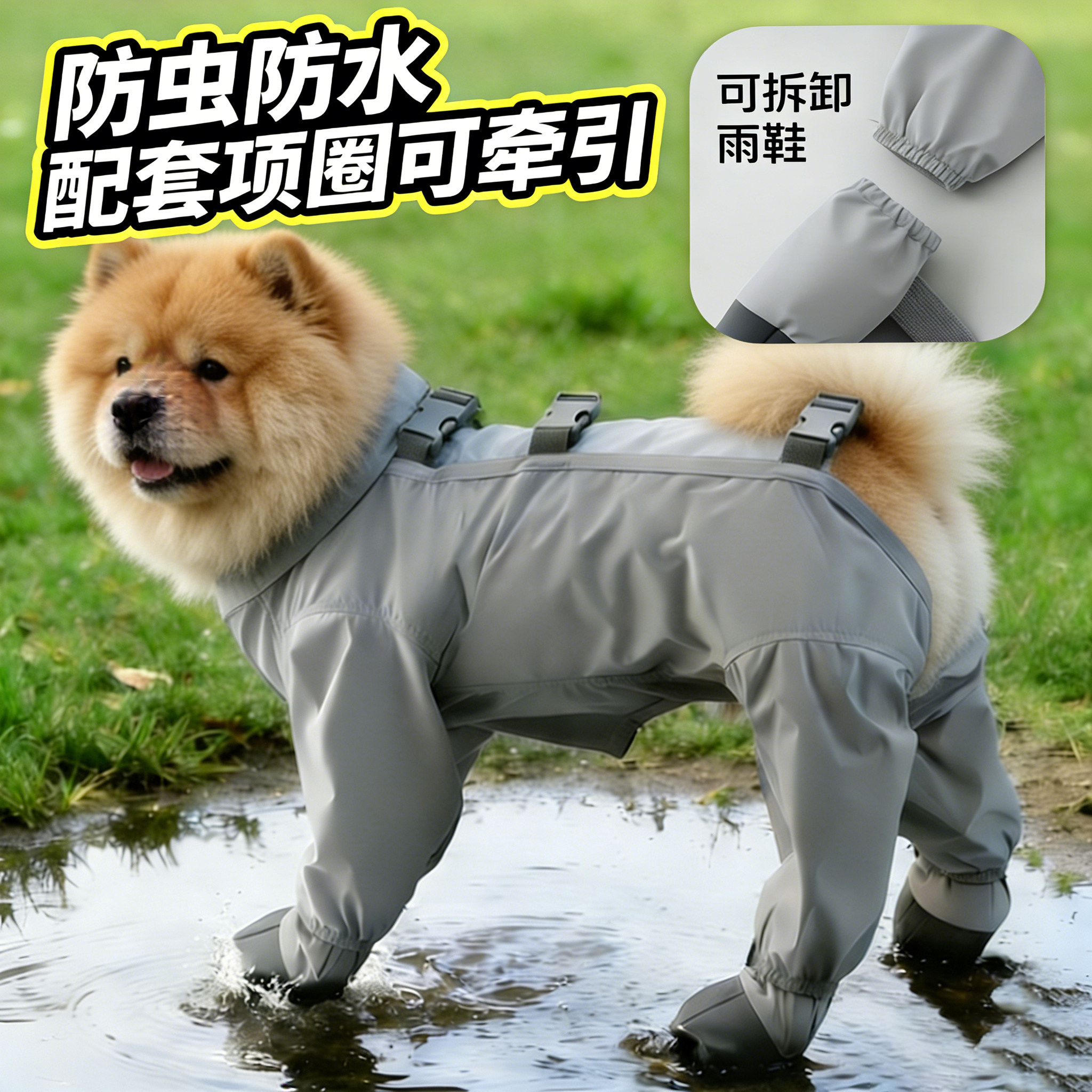 松狮犬幼犬专用狗狗四脚外出防脏衣服季防脏裤包脚连脚小狗防尘裤