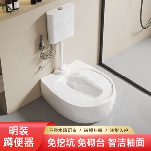 新型靠墙式免挖孔蹲便器坐便器马桶改蹲坑免垒台砌台明装防臭蹲厕