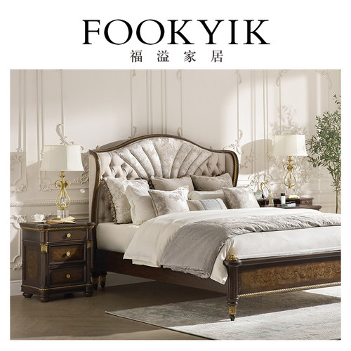 福溢家居 FOOKYIK美式复古雕花床欧式别墅主卧双人床实木床婚床