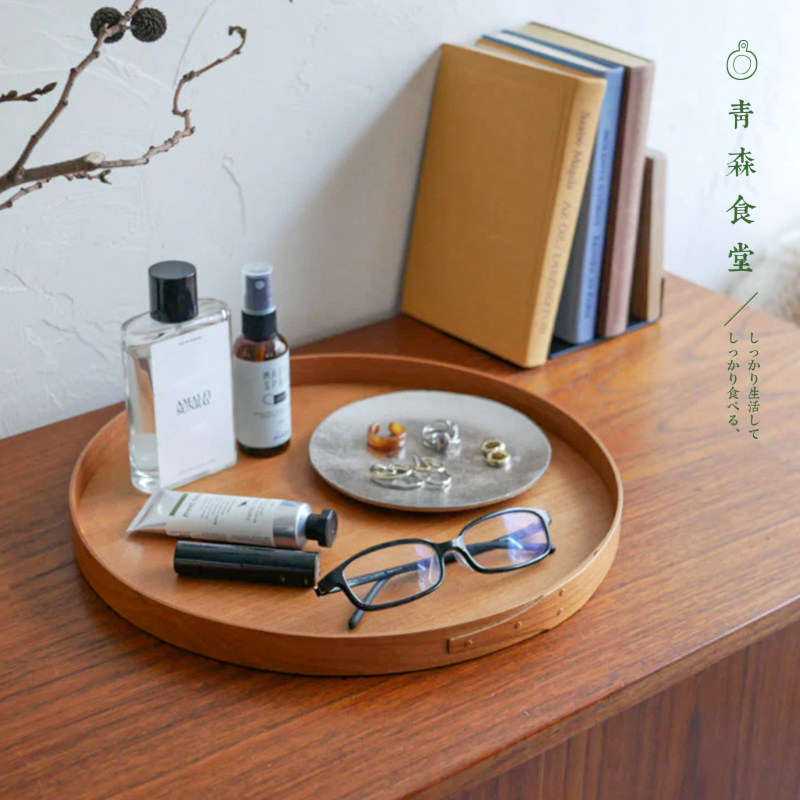〈青森食堂〉日本代购手作樱桃木夏克圆形托盘收纳盘(一物一拍)