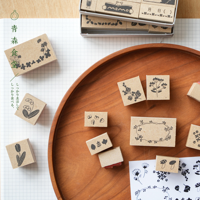 植物生活插画木制手账印章套装