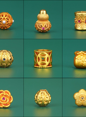 不掉色古法沙金隔珠配件手工编织diy手链手绳福字钱袋配珠子材料