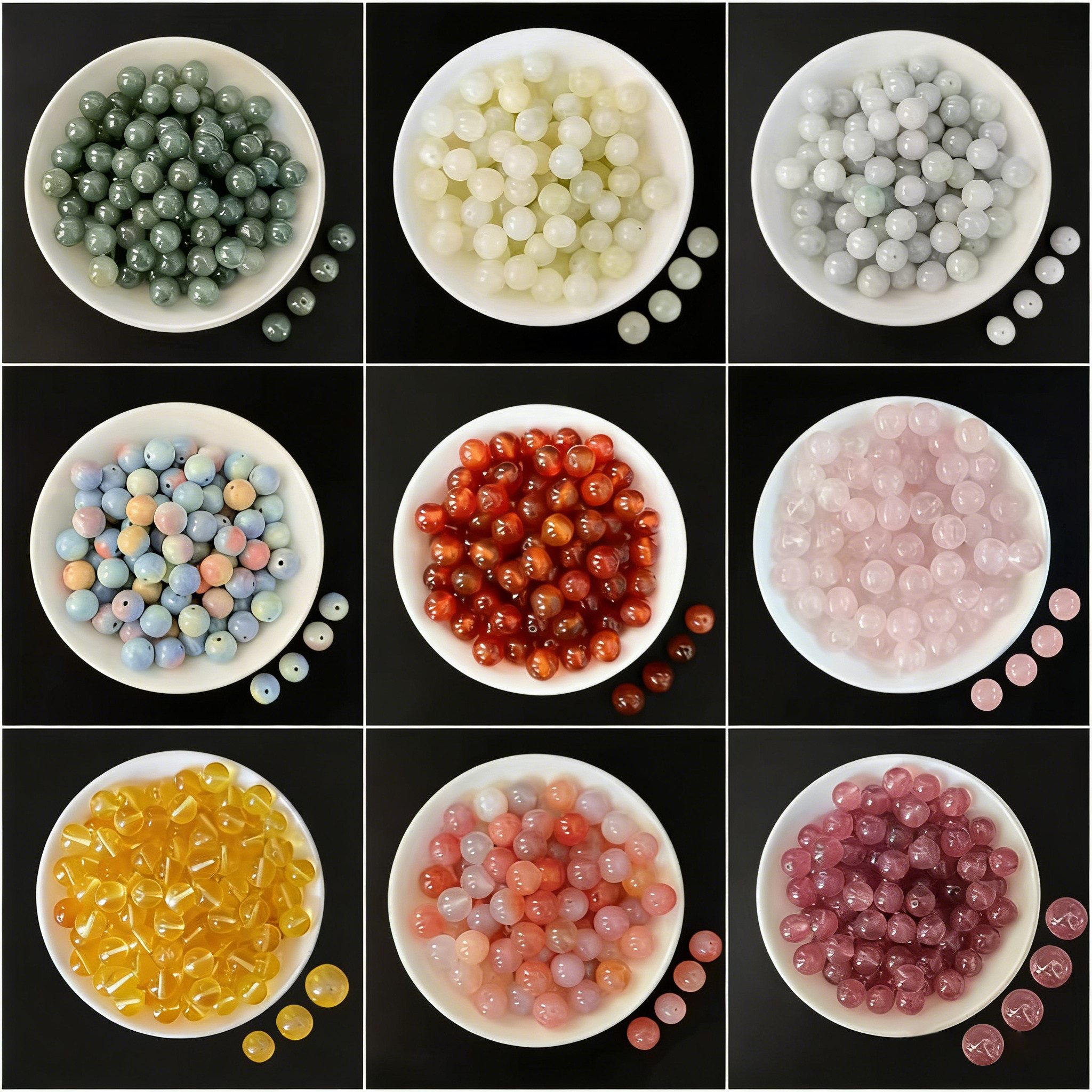 天然玛瑙散珠猫眼石黄紫白水晶珠子玉石配件diy手链材料串珠手串