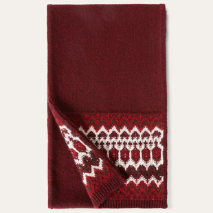 LP英伦风费尔岛提花针织围巾男女通用冬季保暖圣诞节围脖酒红色