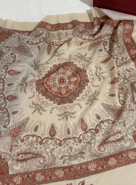 LP复古老钱风欧美外贸印花羊绒桑蚕丝围巾丝巾春秋百搭方巾飘逸