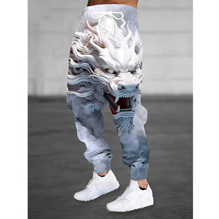 2025春秋热卖款龙图腾3d印花长裤男士潮流时尚休闲裤