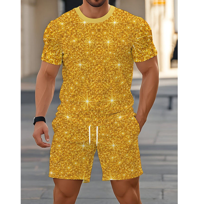 跨境夏季热卖款时尚星星图案3d印花套装男生休闲时尚五分沙滩裤