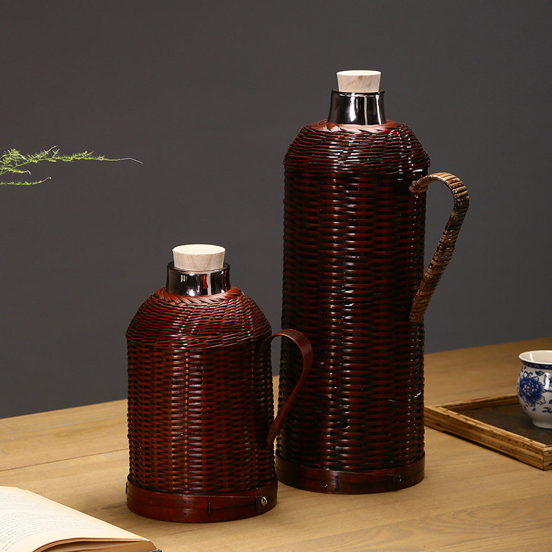 家用藤编仿古怀旧热水瓶结婚陪嫁老式暖壶竹编复古水瓶饭店热水壶