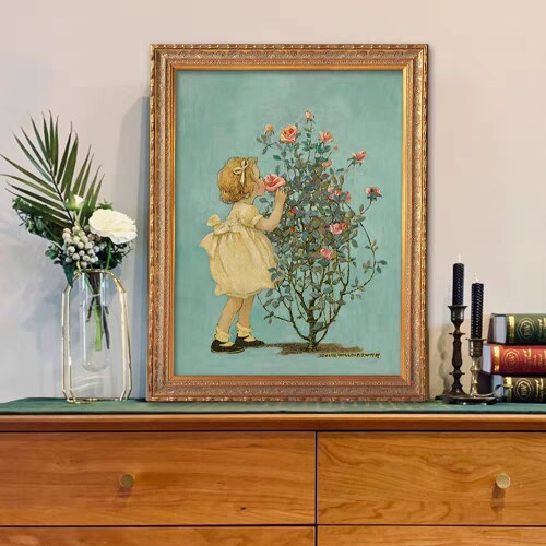 法式人物复古油画玫瑰女孩美式卧室背景墙古典挂画儿童装饰画轻奢