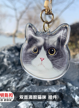 双面滴胶亚克力猫咪挂件现货卡通可爱宠物钥匙扣链diy照片定制