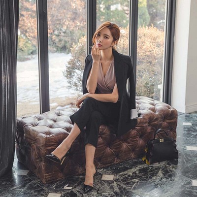 2022春秋新款韩国时尚双排扣职业小西装气质外套九分裤两件套装女