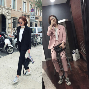 欧洲站小西装女外套春秋韩版宽松显瘦大码长袖西服休闲简约套装潮