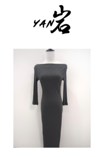 秋冬女士一字肩包臀修身气质典雅连衣裙中长款