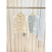 徐开开 小香外套 重工立体花珍珠链条设计感银线编织春款 白 蓝