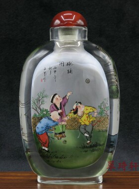 北京翠琦轩内画  内画鼻烟壶 亮边内画壶 蹴鞠图 蒲松龄