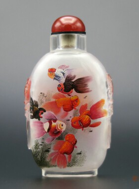 北京鼻烟壶 翠琦轩内画  小兽头内画鼻烟壶 金鱼（一） 连年有余