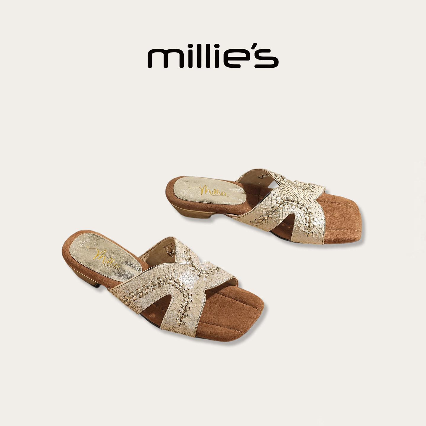 MILLIE'S/妙丽软底一字拖鞋女夏季外穿时尚款气质女鞋方头凉拖鞋