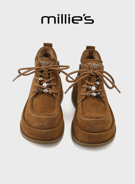 MILLIE'S/妙丽美拉德加绒马丁短靴女2025新款冬季袋鼠鞋勃肯靴子