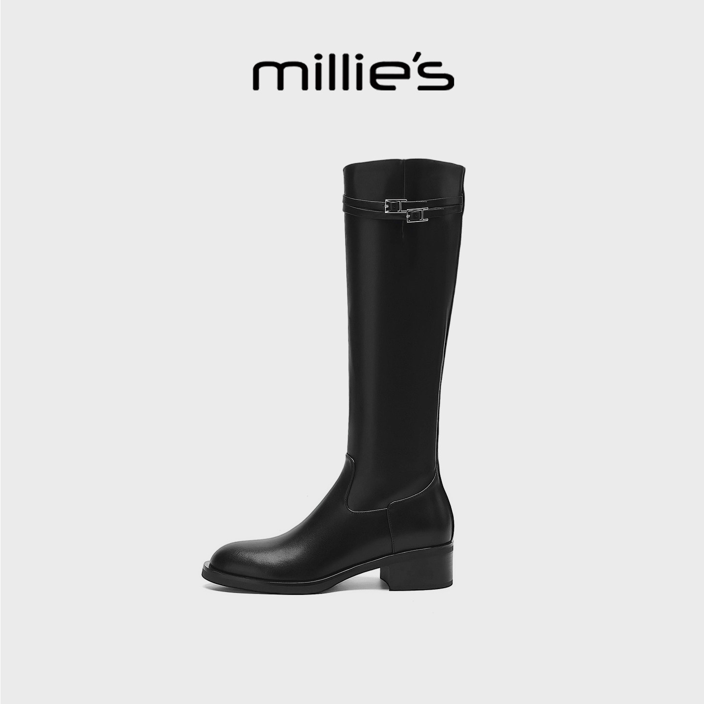 MILLIE'S/妙丽真皮长靴女2026秋季新款加绒厚底骑士靴高筒靴长靴