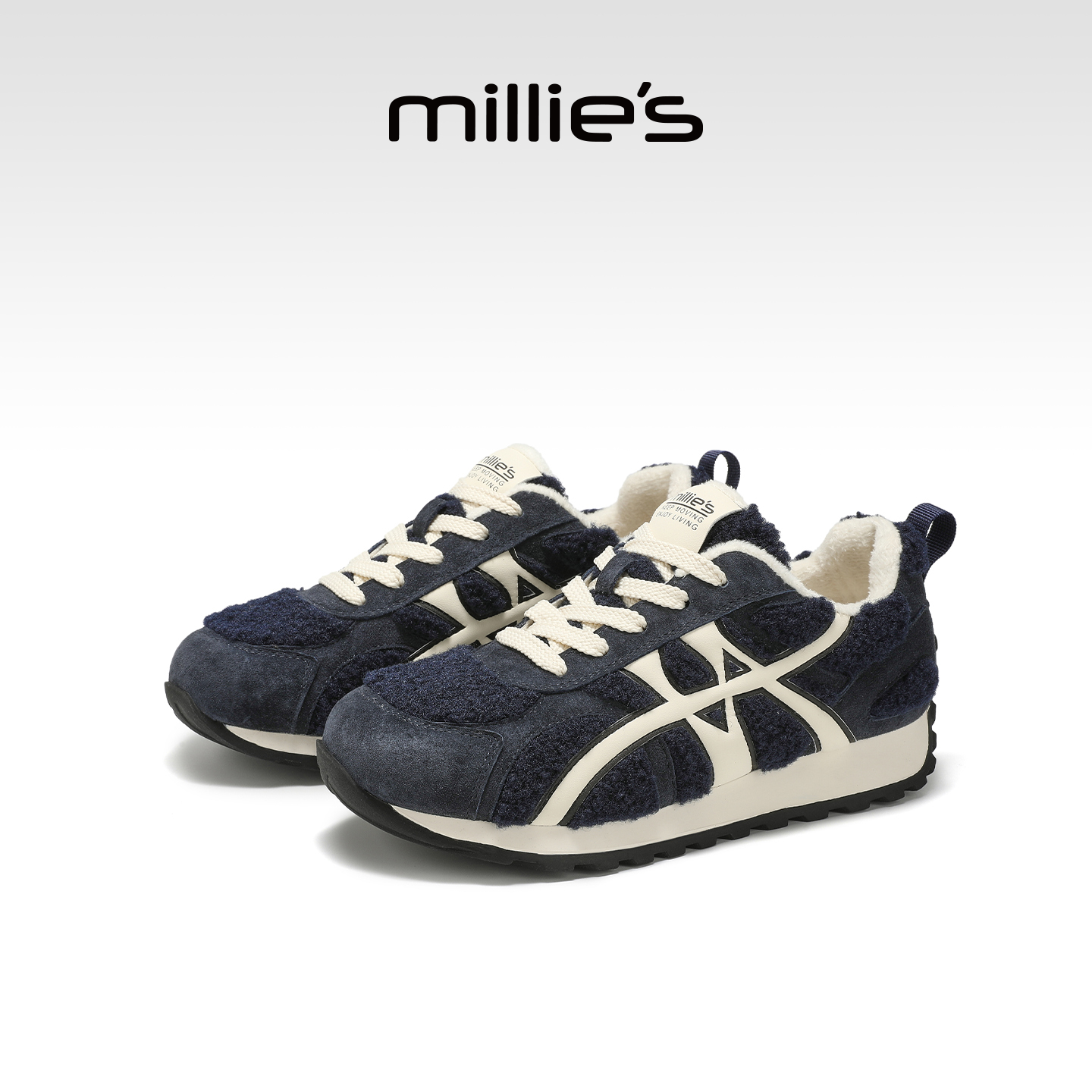 millies妙丽复古德训鞋女2025冬季新款厚底增高运动阿甘加绒棉鞋