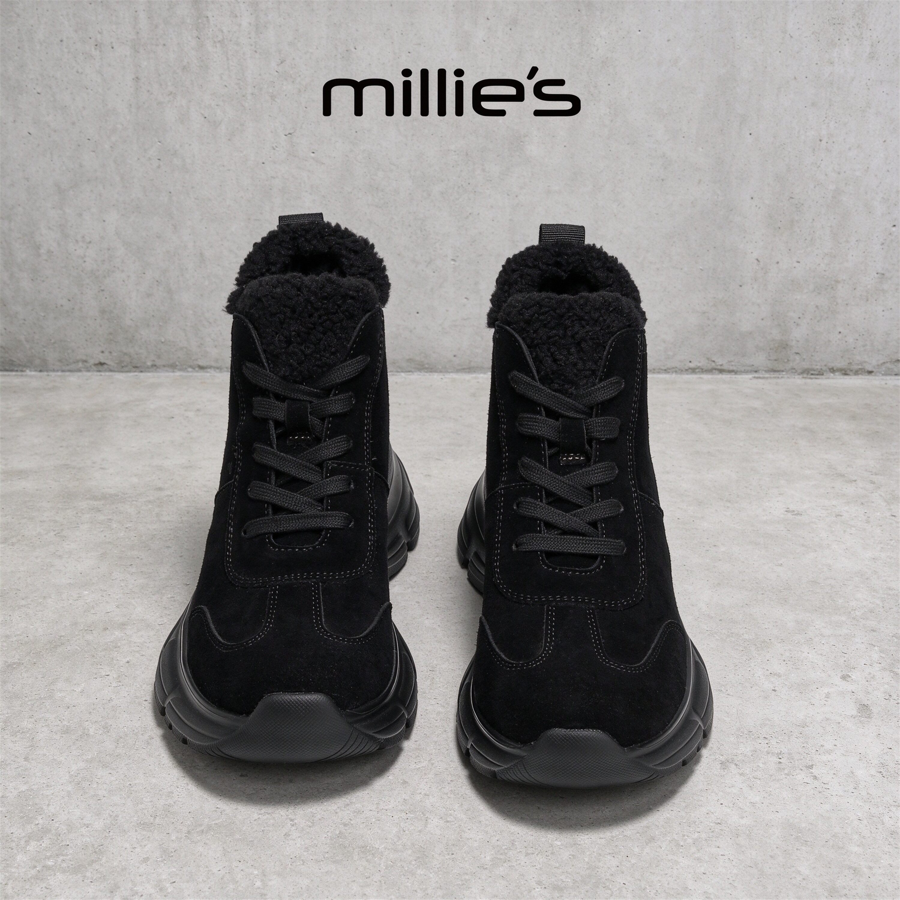 MILLIE'S/妙丽官方旗舰店复古风通勤运动休闲鞋保暖系带冬季女鞋C