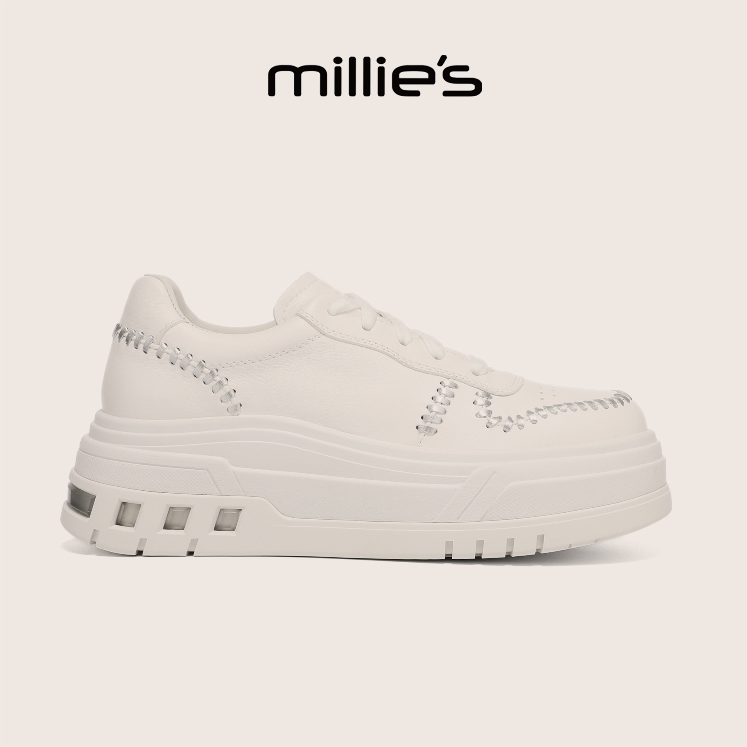 MILLIE'S/妙丽官方旗舰夏季巨好看小白鞋女厚底气垫增高休闲板鞋C