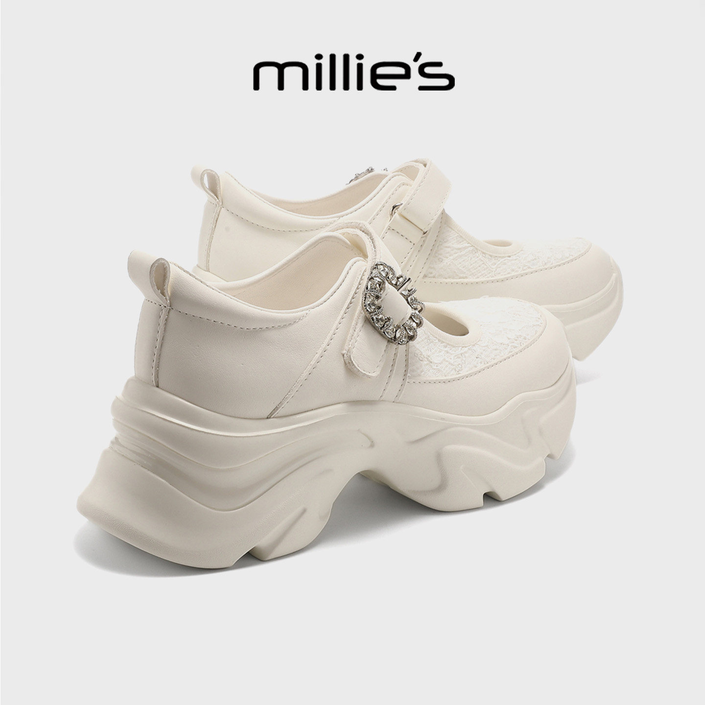 MILLIE'S/妙丽厚底玛丽珍鞋女2026新款夏白色松糕底增高休闲单鞋