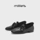 乐福鞋 MILLIE 女冬季 英伦风保暖黑色豆豆鞋 妙丽真皮加绒小皮鞋