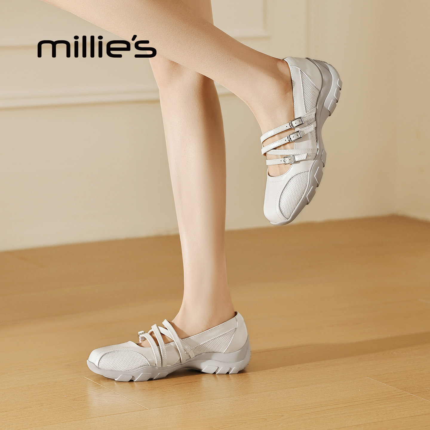 MILLIE'S/妙丽玛丽珍鞋女2026春季新款交叉扣带软底拼接浅口单鞋,女鞋,玛丽珍鞋,淘宝优惠券,粉丝福利购,淘宝优惠卷