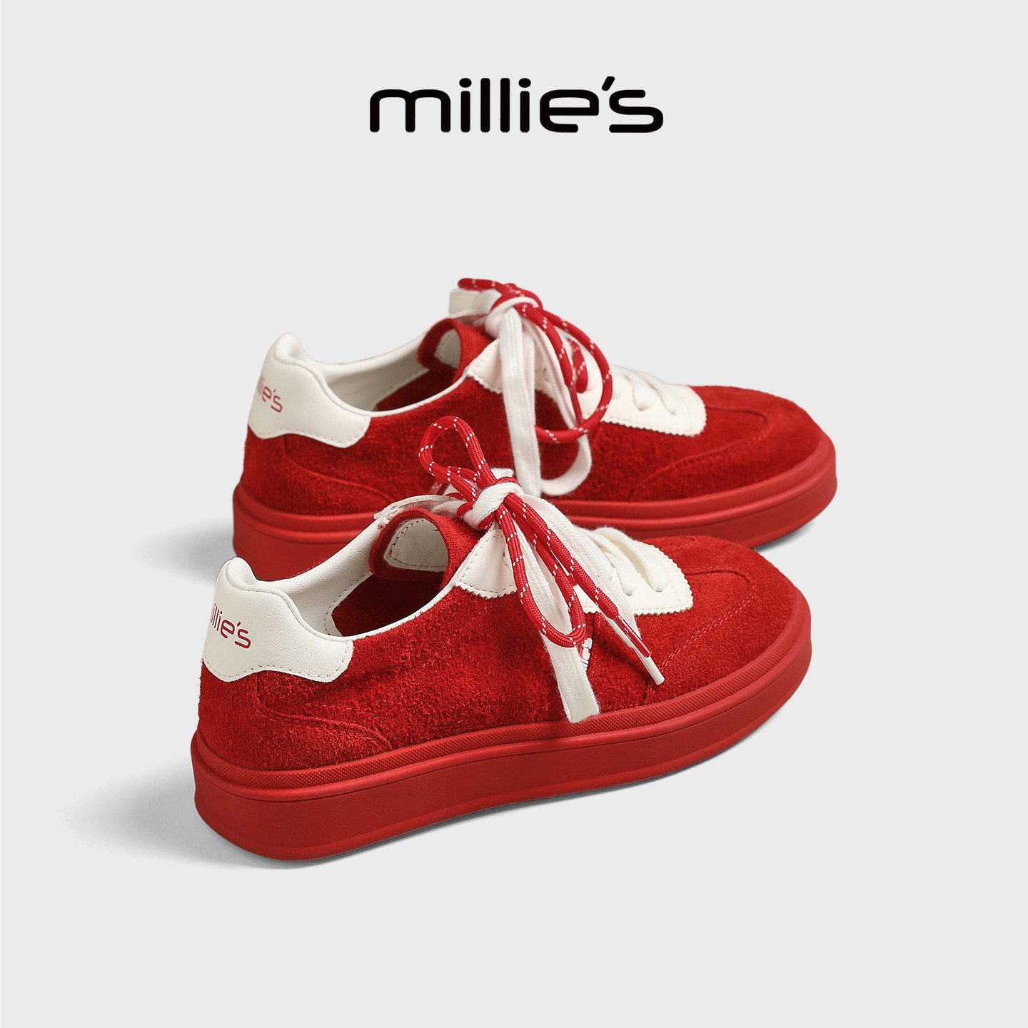 MILLIE'S/妙丽厚底板鞋女2026新款夏季百搭运动休闲红色德训鞋