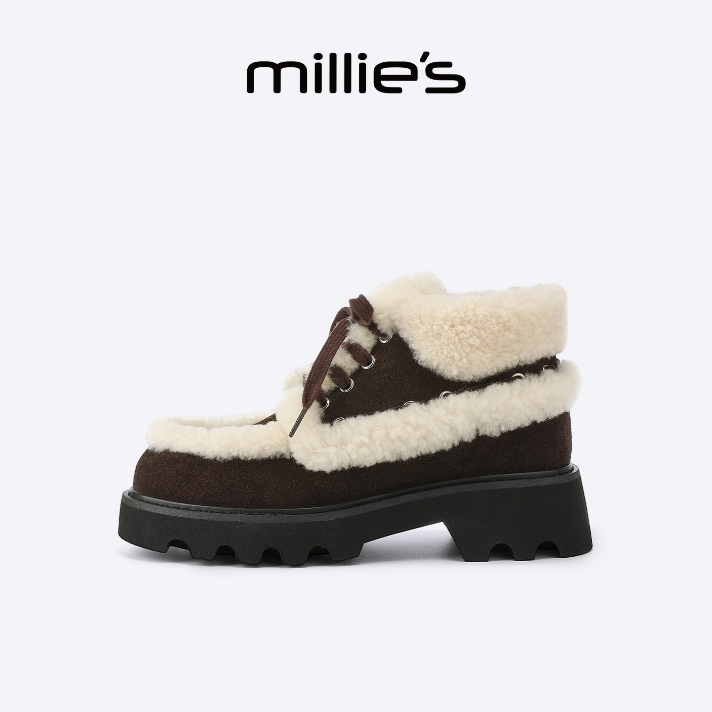 MILLIE'S/妙丽女鞋夏季新款棉鞋加绒休闲英伦厚底增高乐福鞋女款