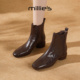 加绒时装 MILLIE 靴粗跟瘦瘦靴 棕色短靴女2026新款 冬季 妙丽法式