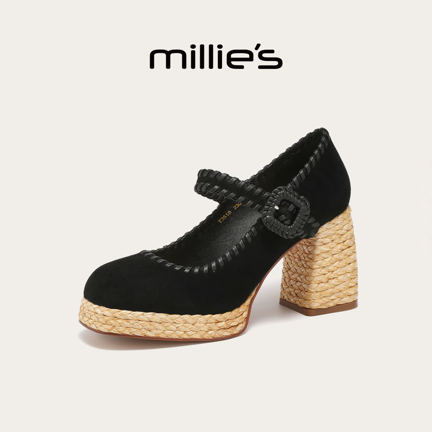 MILLIE'S/妙丽粗跟玛丽珍鞋女2026新款配裙子高跟鞋春季浅口单鞋