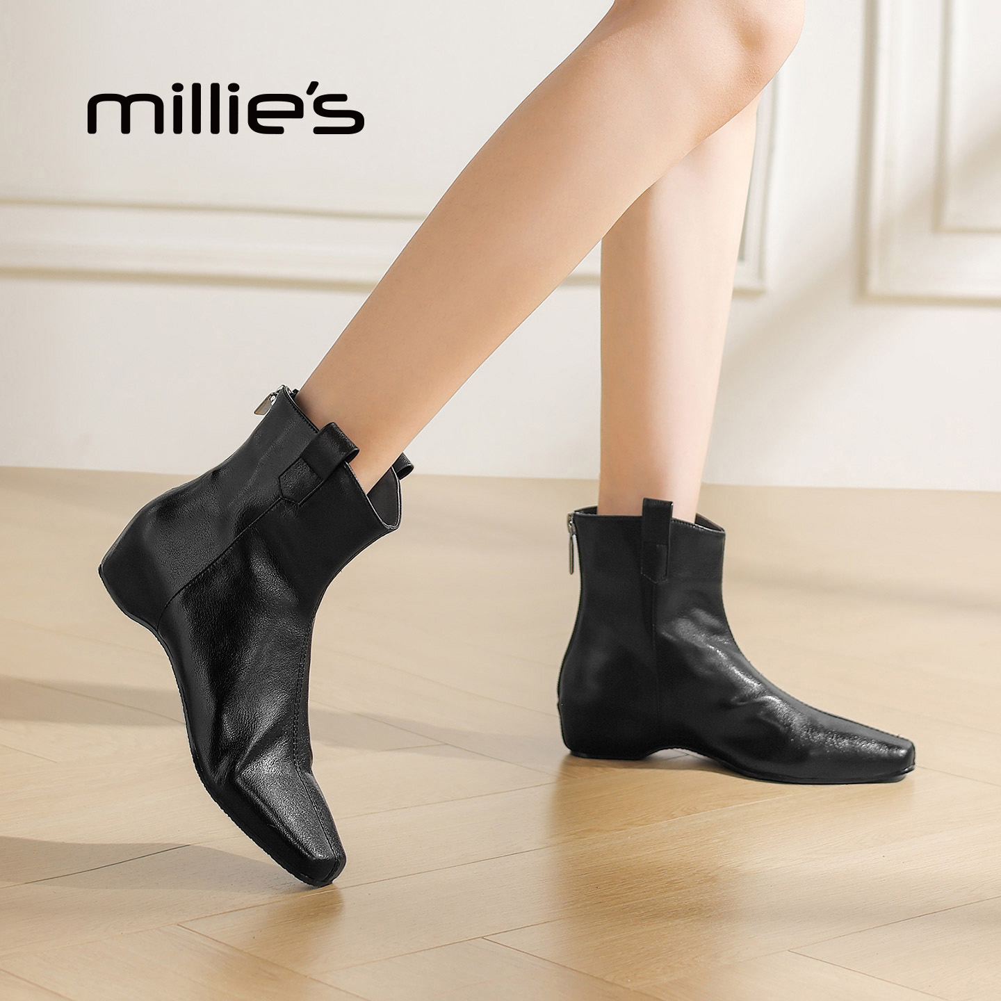 妙丽真皮复古长筒时装靴