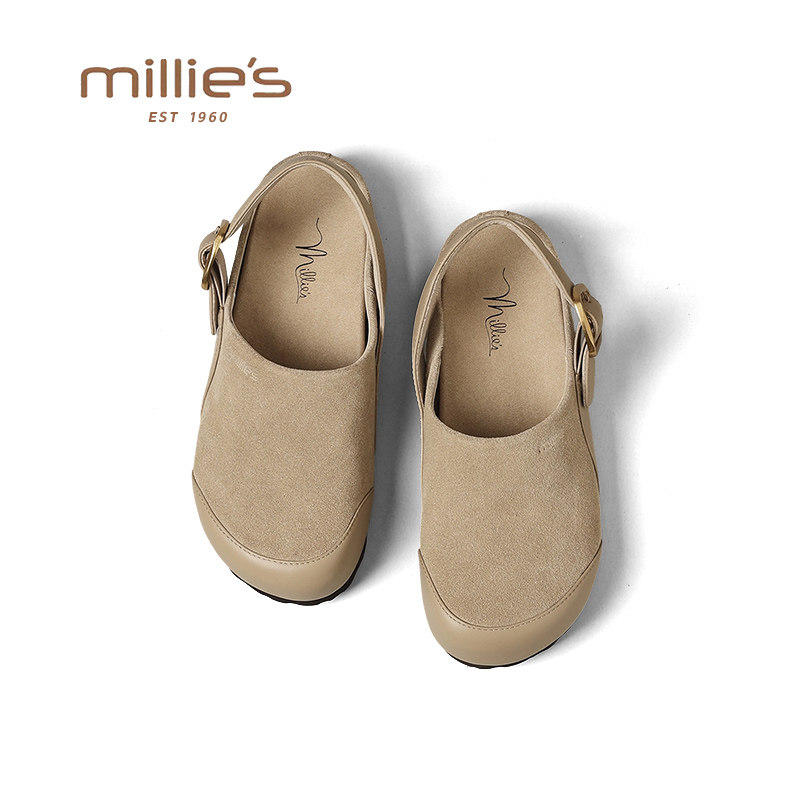 妙丽真皮厚底复古勃肯鞋女2026春季新款配裙子一脚蹬镂空气质单鞋