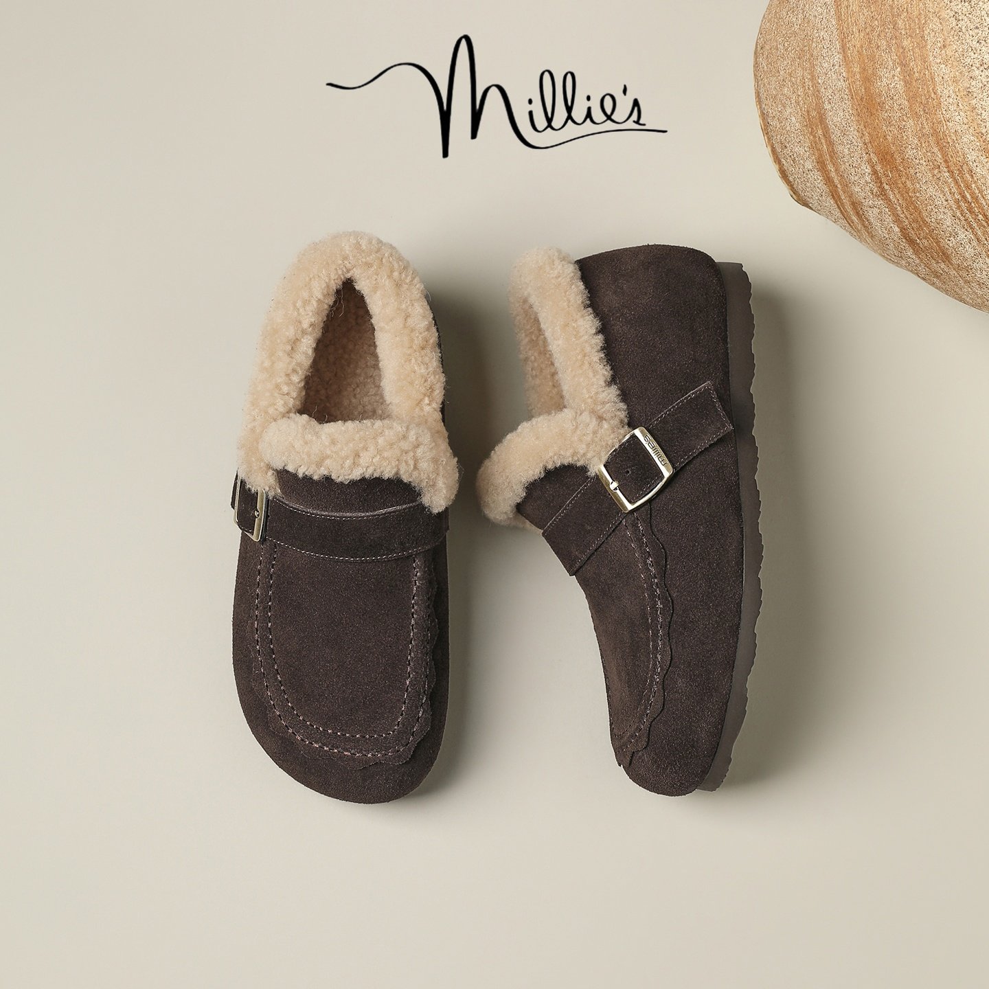 MILLIE'S/妙丽冬季款一脚蹬加绒保暖雪地靴棉鞋休闲平底勃肯鞋女,女鞋,棉鞋,淘宝优惠券,粉丝福利购,淘宝优惠卷