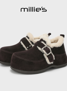 MILLIE'S/妙丽厚底雪地靴女2025冬季新款加绒保暖棉鞋外穿勃肯鞋F